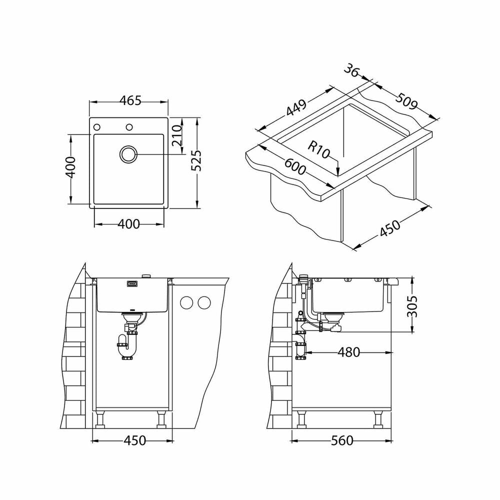 Alveus Pure 20 Stainless Steel Sink 47x52 cm
