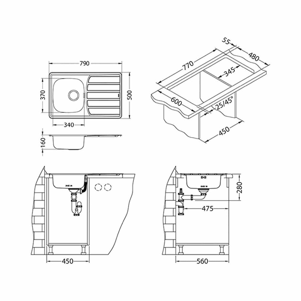 Alveus Zoom 20 Satin Stainless Steel Sink 79x50 cm