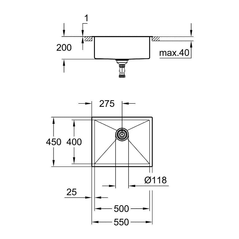 Неръждаема мивка Grohe K700 55x45.1 см 1 басейн