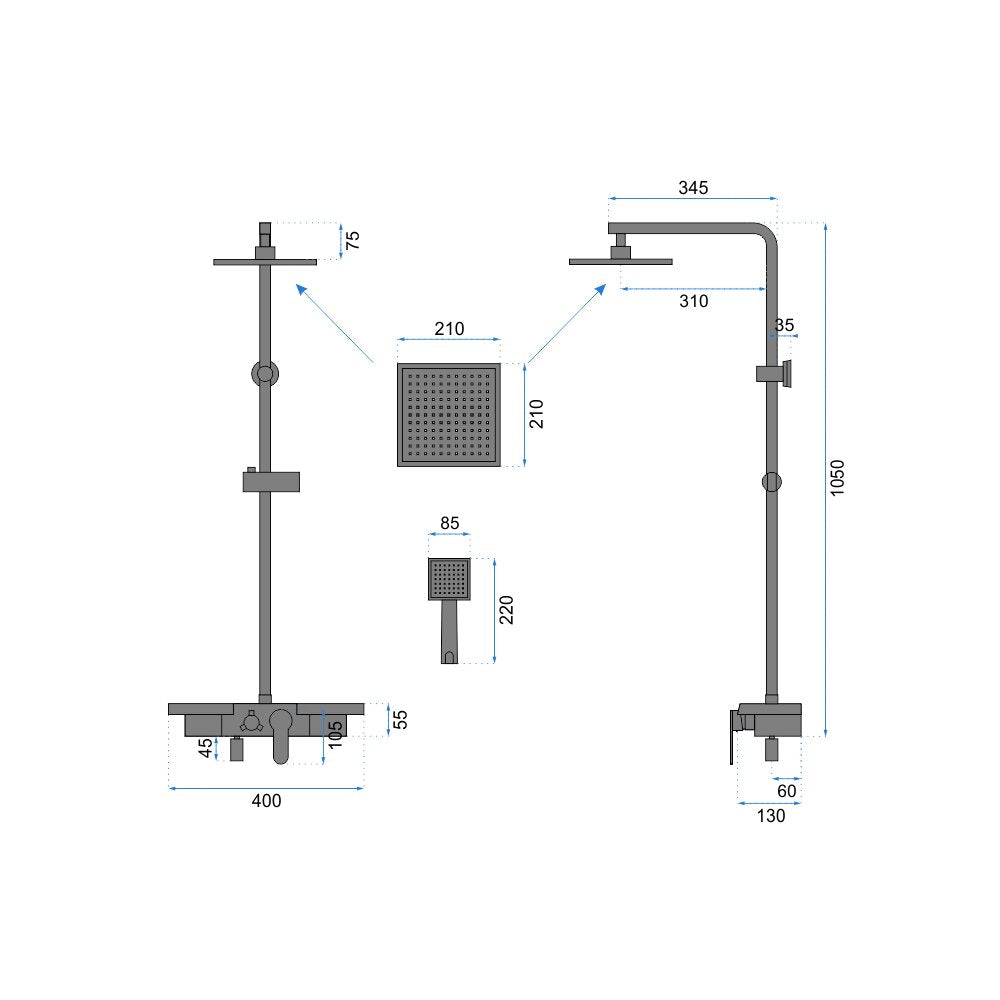 Rea Bravo Matte Black Shower Column
