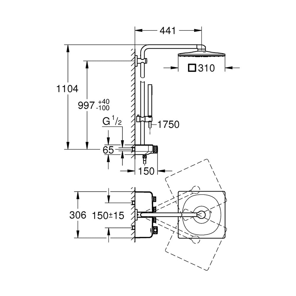 Grohe Euphoria SmartControl 310 Cube Duo Thermostatic Shower Column in Brushed Supersteel