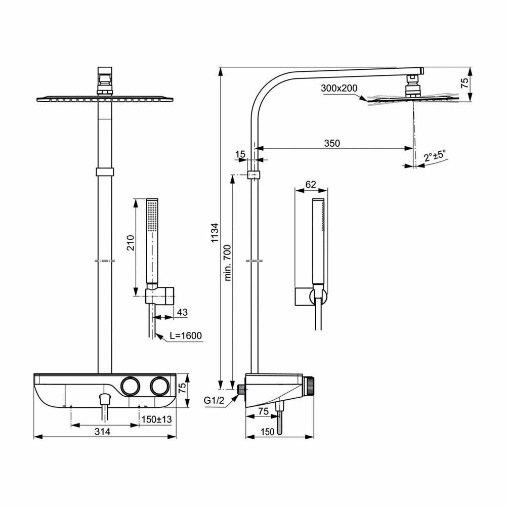 Колона за душ с термостатична батерия и етажерка за съхранение Ideal Standard Ceratherm S200