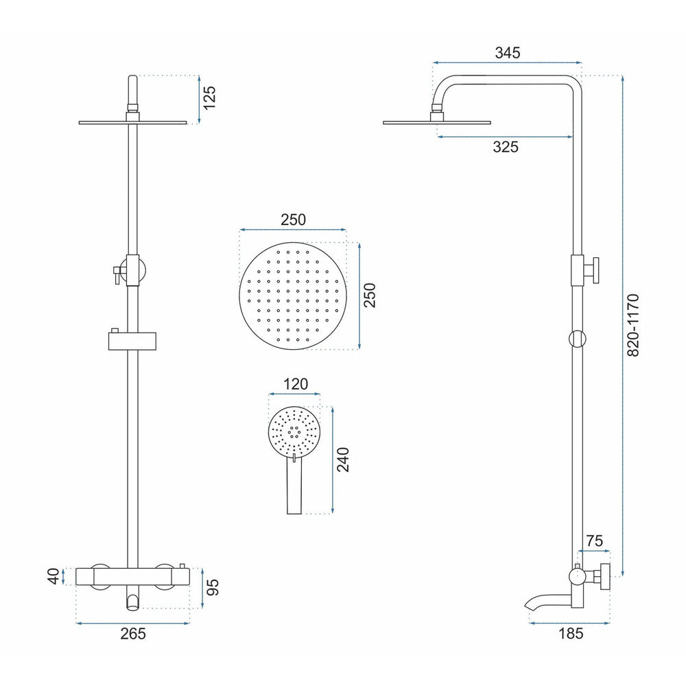 Rea Lungo Thermostatic Shower Column in Glossy Chrome