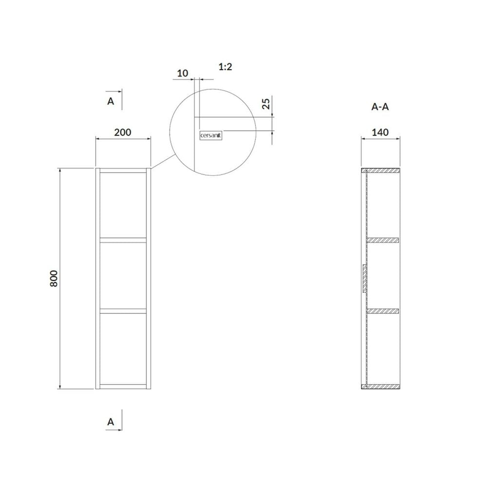 Cersanit Larga White Wall-Mounted Bathroom Cabinet Without Door 20 cm with 3 Shelves