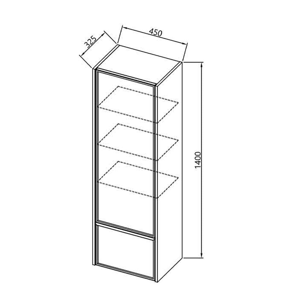 Голям стенен шкаф KolpaSan Orphia с 1 врата и 1 чекмедже 45x140 cm в светло сиво