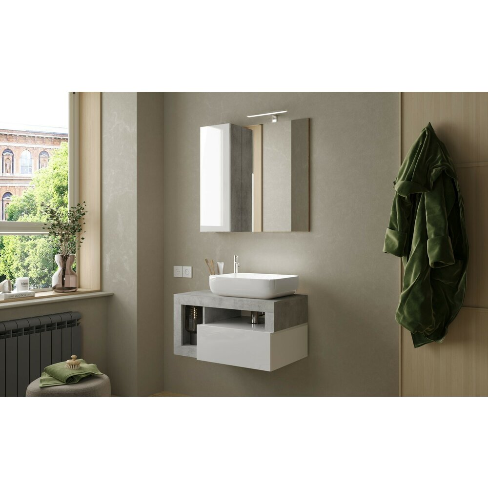 Бяла/сива огледална шкафче LC Mobili Italia Hamburg 78x75 см