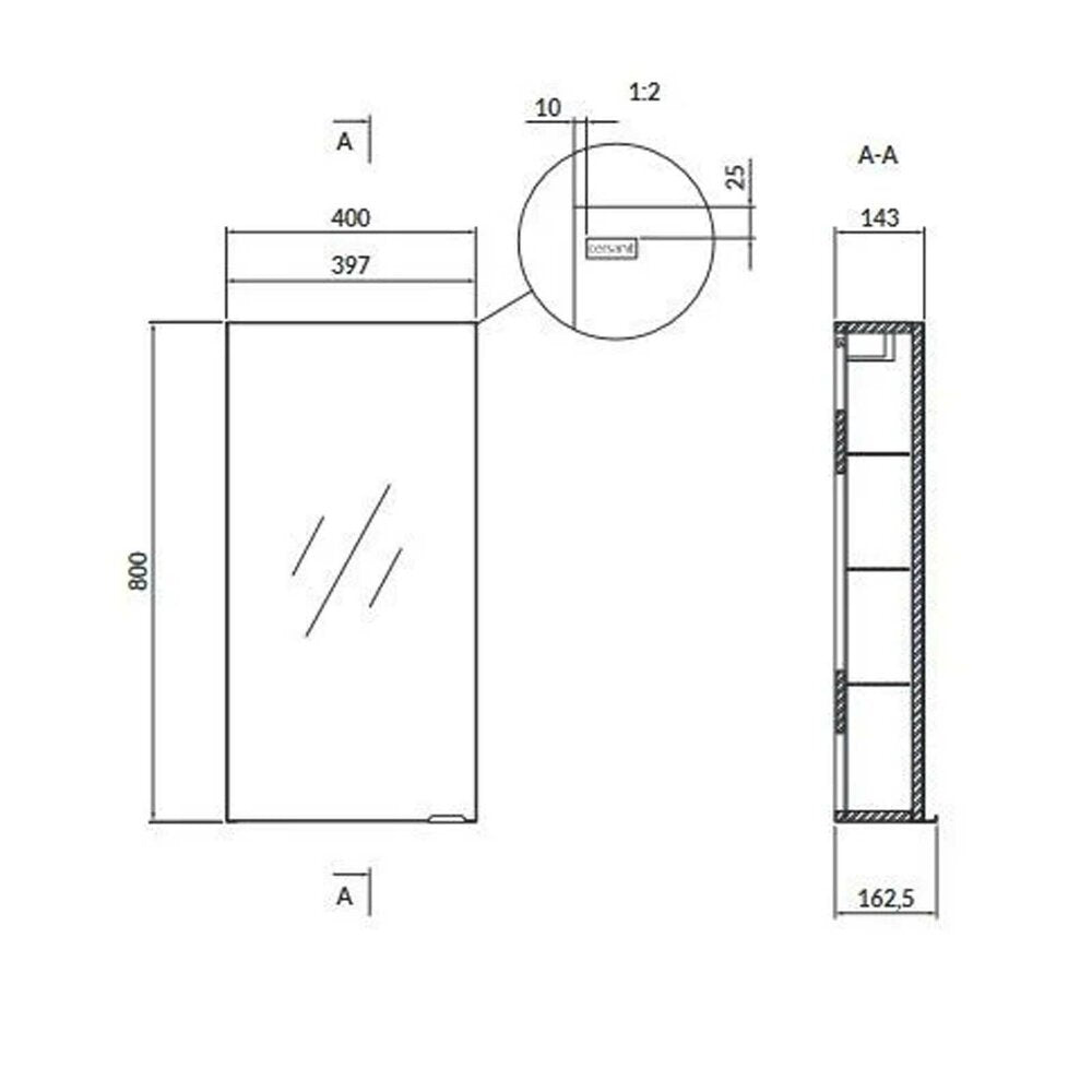Cersanit Larga White Wall-Mounted Cabinet with Mirror 40 cm