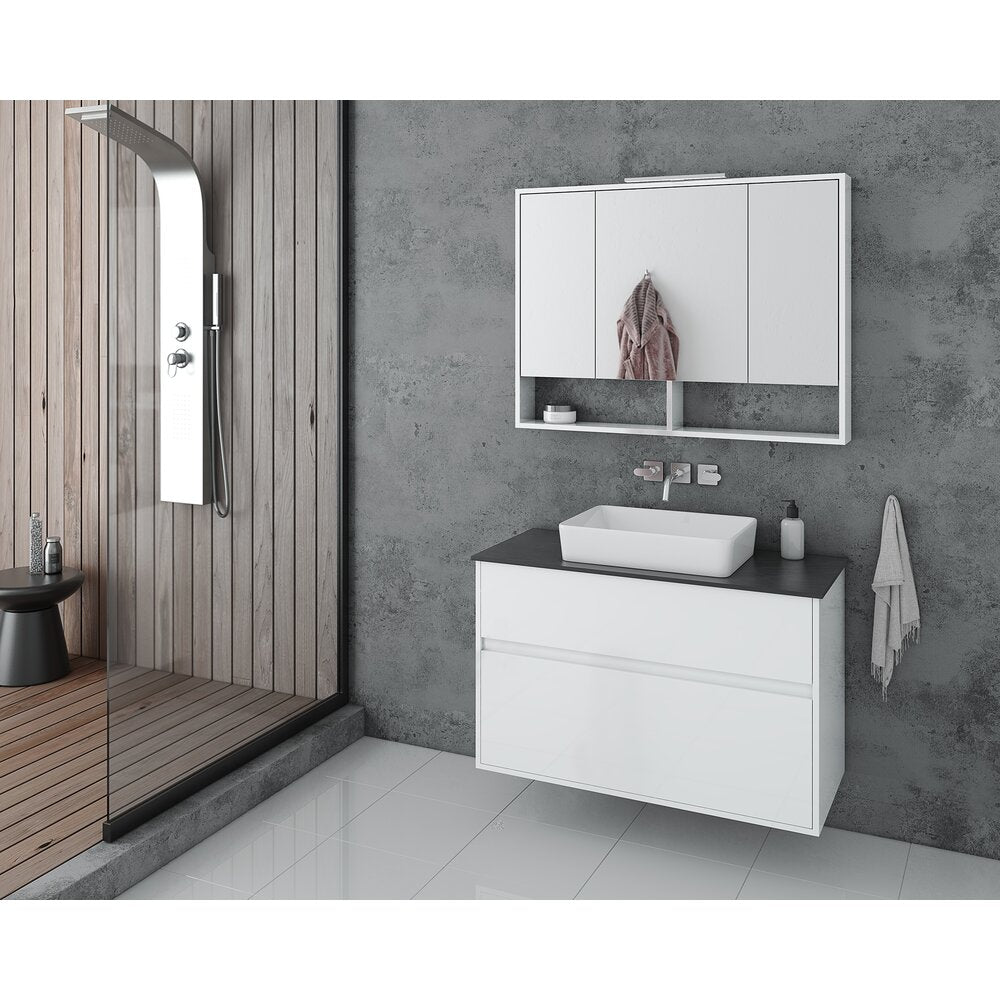Wall-mounted mirror cabinet Drop Instinct white 3 doors and shelf 98 cm