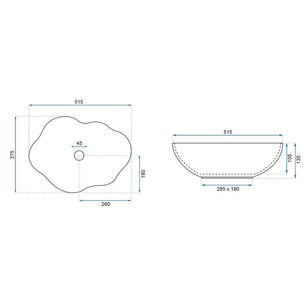 Rea Pearl Gold Edge White/Gold Countertop Sink 51.5 cm