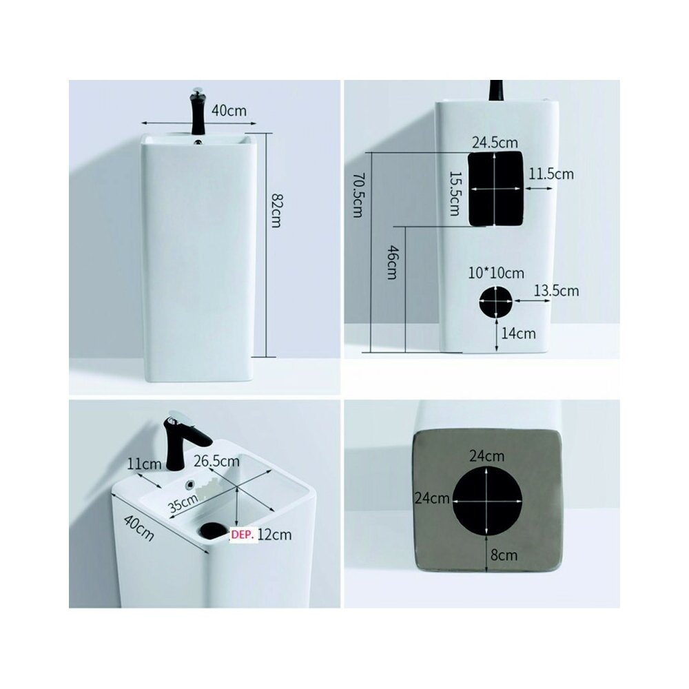 Freestanding Inter Ceramic Square Sink Glossy White 40.5 cm