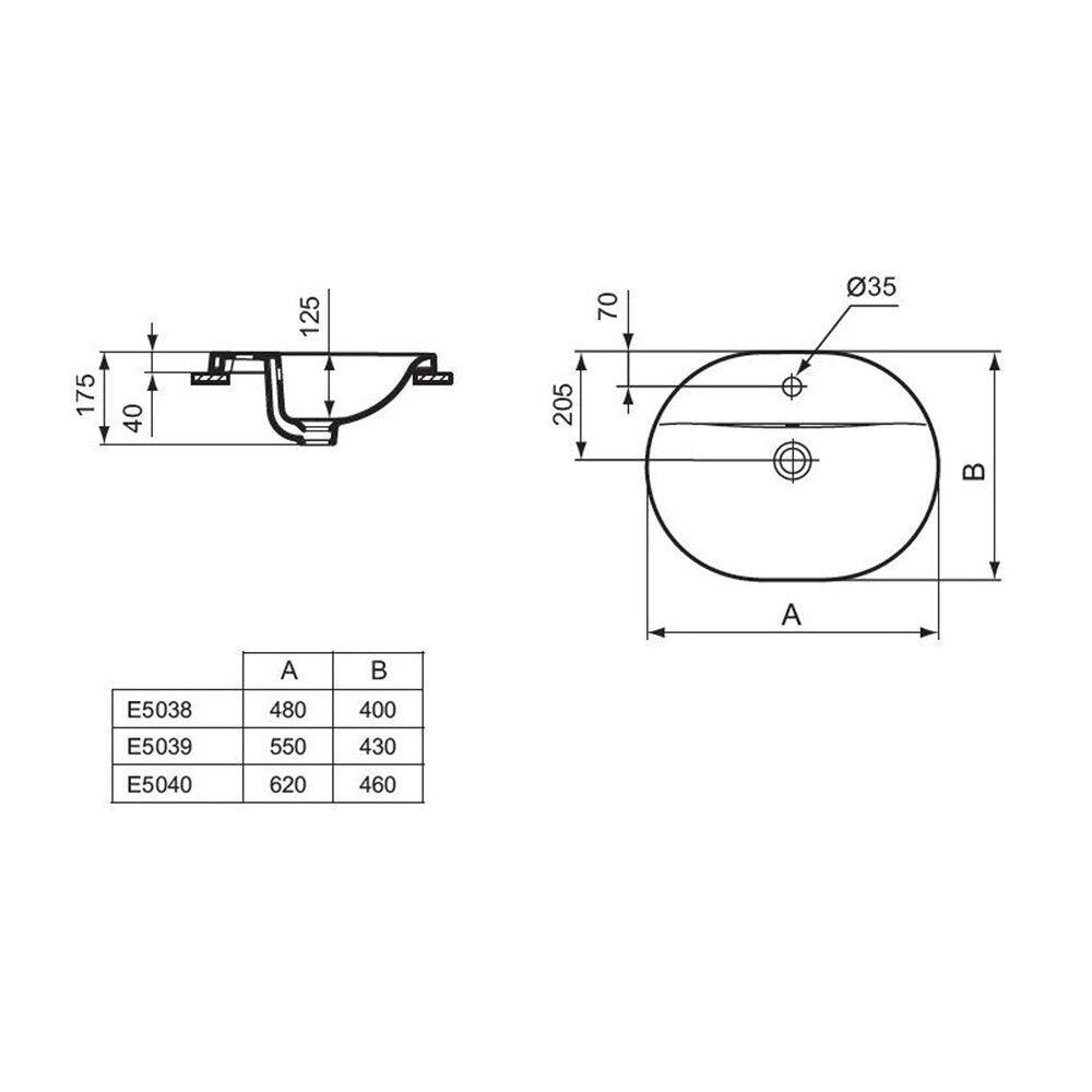 Вградена мивка Ideal Standard Connect 62 cm бяла лъскава