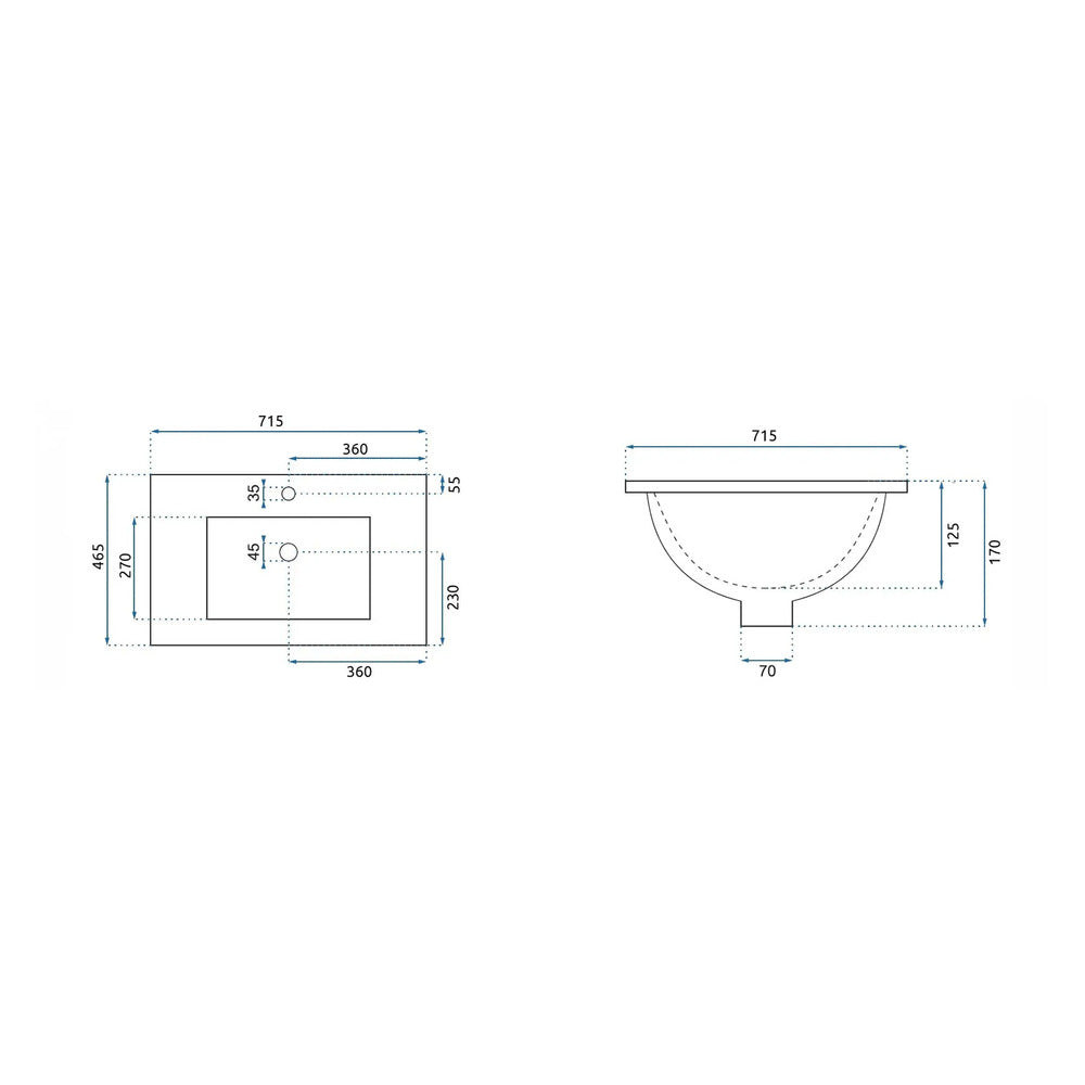 Rea Dafne built-in sink rectangular glossy white finish 72 cm