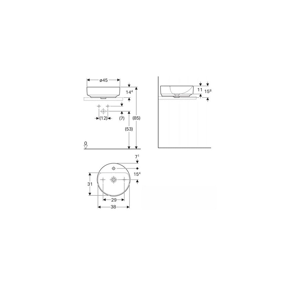 Geberit Variform 45 cm Countertop Sink Without Overflow