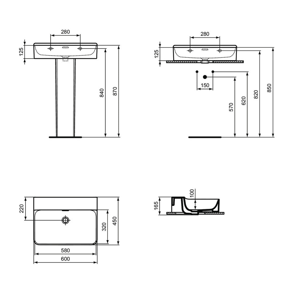 Лавоар за окачване Ideal Standard Atelier Conca 60 см бял лъскав с преливник