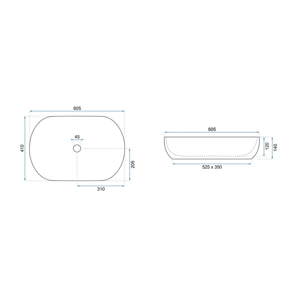 Rea Cleo Aiax Oval Countertop Sink White Stone - Matte Black Finish 60 cm