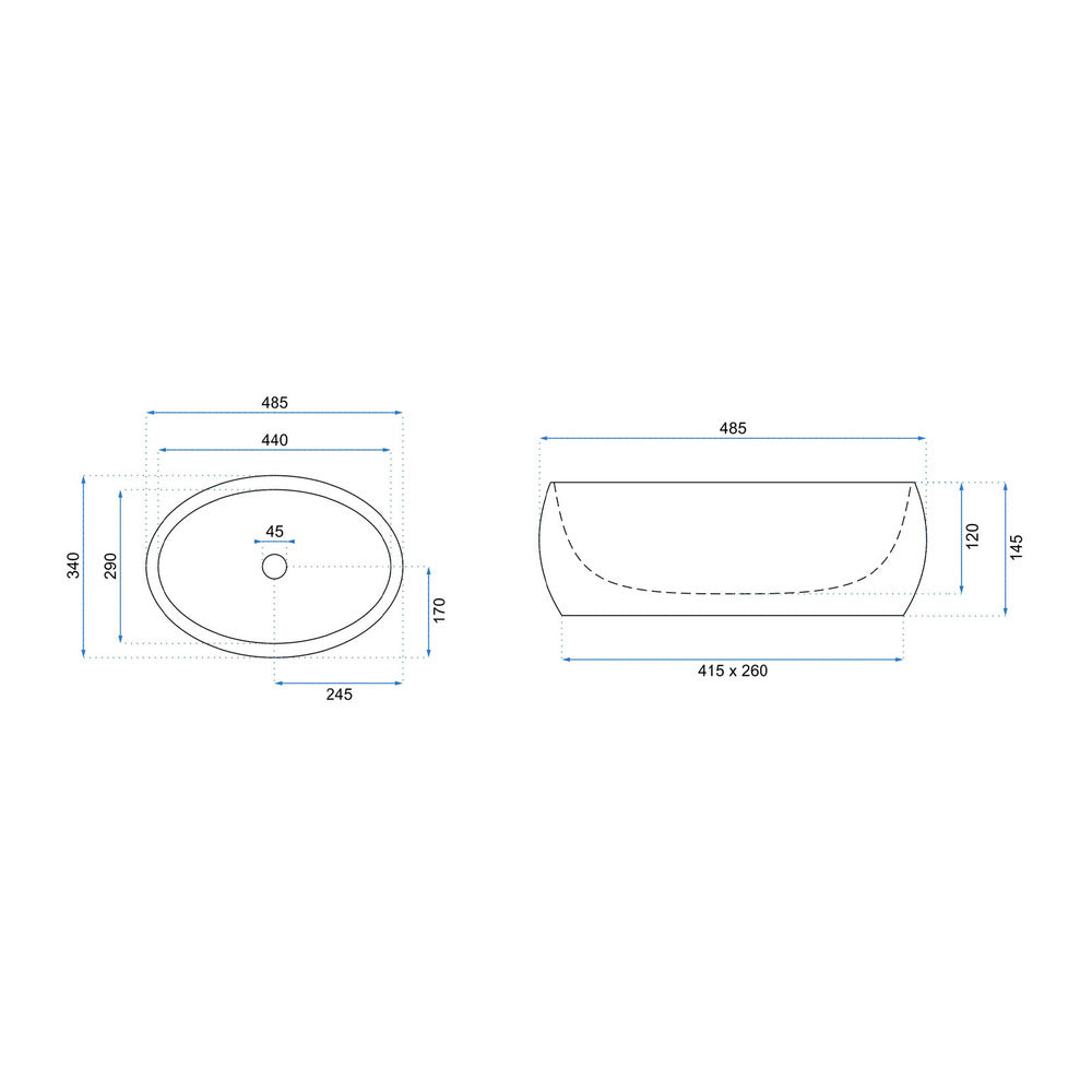 Rea Linda Oval Countertop Sink Matte Lava Stone Finish 49 cm