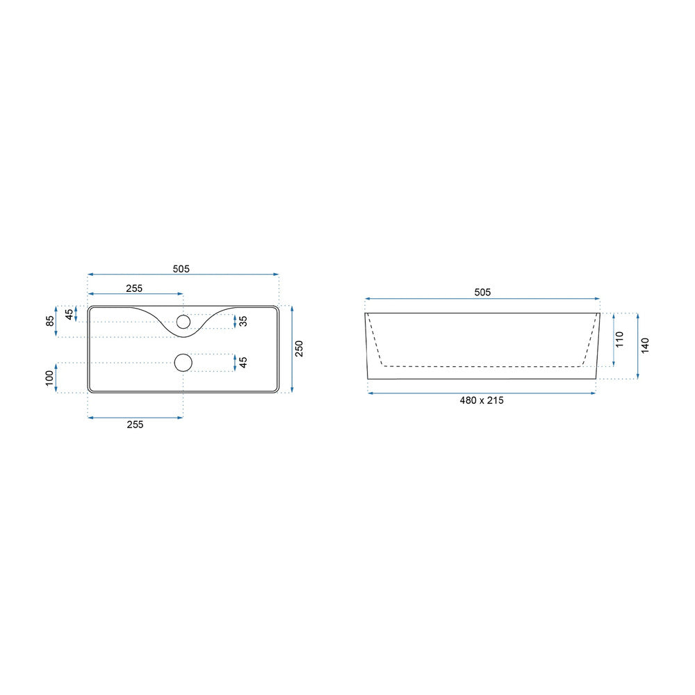Rea Mery Rectangular Countertop Sink Glossy White Finish 51 cm