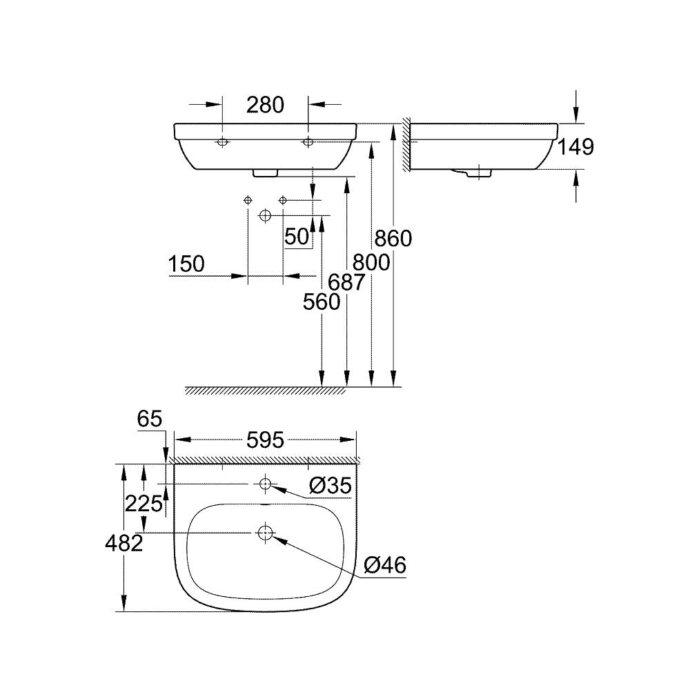 Grohe Euro Ceramic 60 cm Wall-Mounted Sink