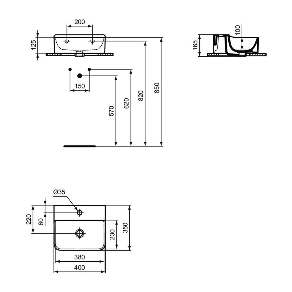 Мивка за стена Ideal Standard Atelier Conca 40 см бяла гланц с отвора за батерия