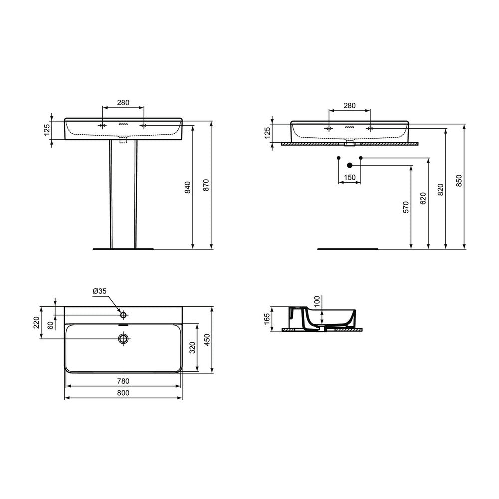 Ideal Standard Atelier Conca 80 cm suspended basin glossy white