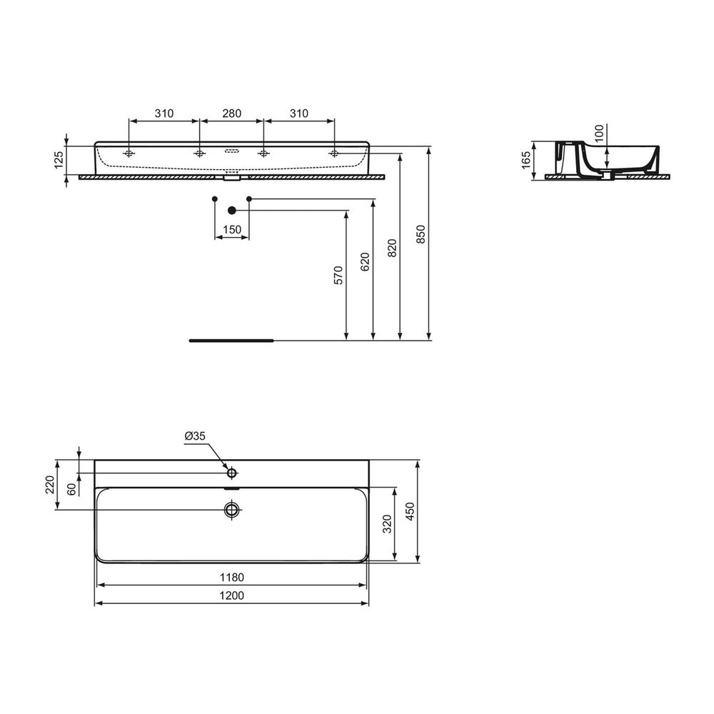 Ideal Standard Atelier Conca Wall-Mounted Sink 120 cm Matte White