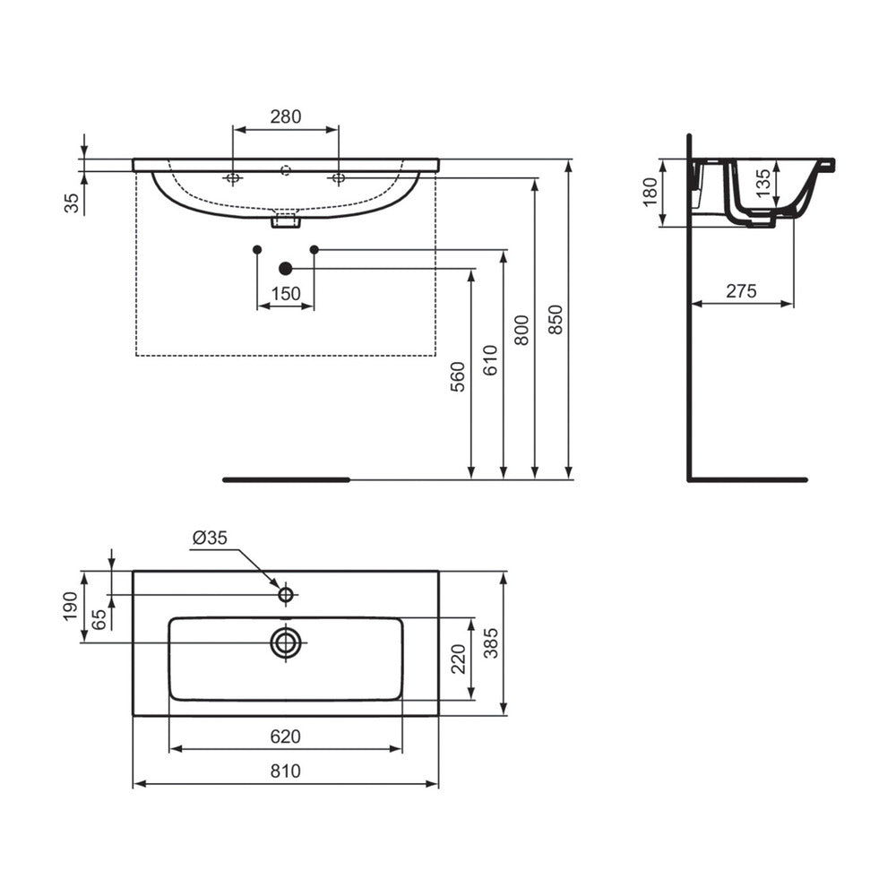 Лавоар за висяща инсталация Ideal Standard i.life S бял лъскав 81 см