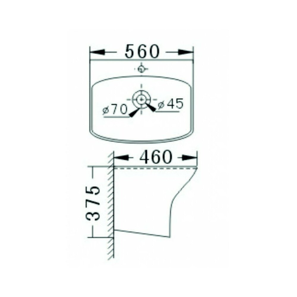 Inter Ceramic Rectangular Glossy White Suspended Sink 56 cm