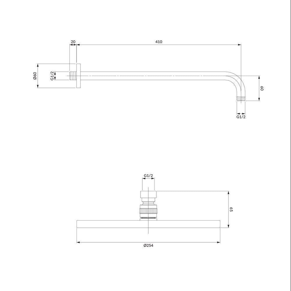 Душ глава с рамо Omnires Slimline матово бяло ø25 cm 1 функция