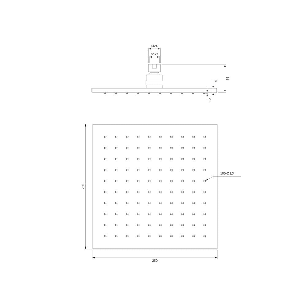 Душ палка Omnires Slimline квадратна 250x250 мм