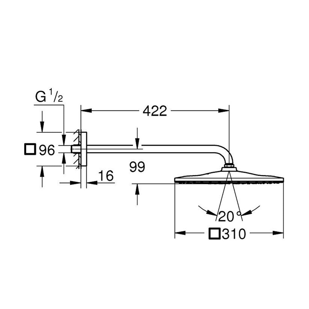 Душ глава и рамо Grohe Rainshower Mono Cube 310 ауро перфект Cool Sunrise 1 функция