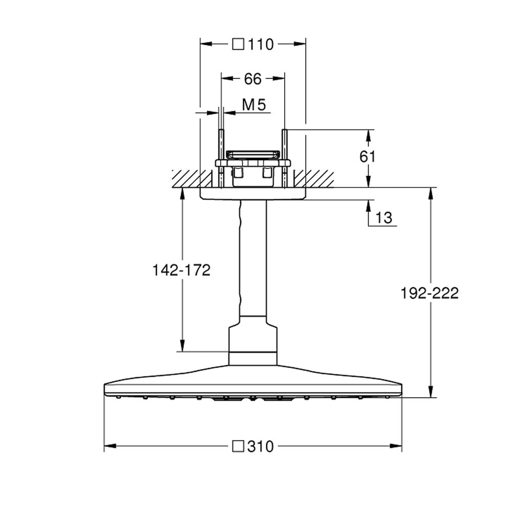 Grohe Rainshower Mono Cube 310 Shower Head and Arm, Brushed Supersteel, 2 Functions