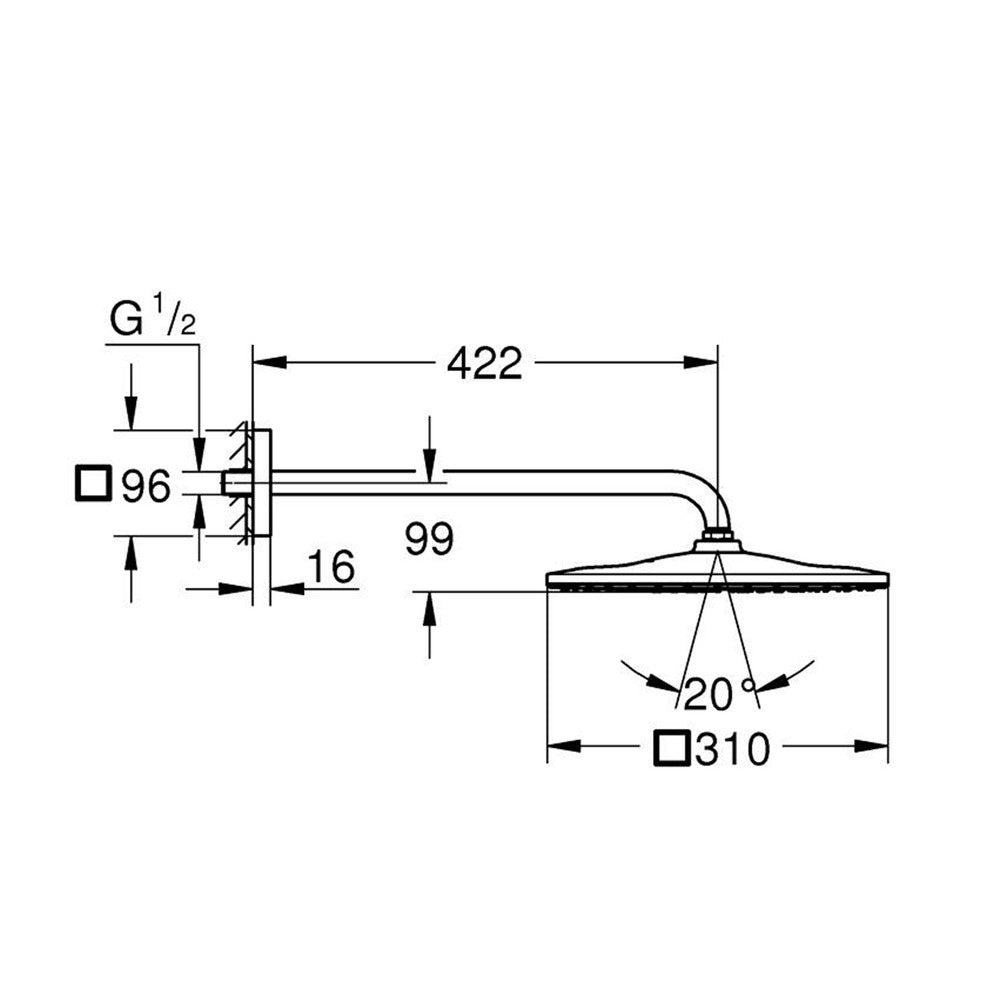 Стенен душ и ръкохватка Grohe Rainshower Mono Cube 310 антрацит, перлен графит, 1 функция