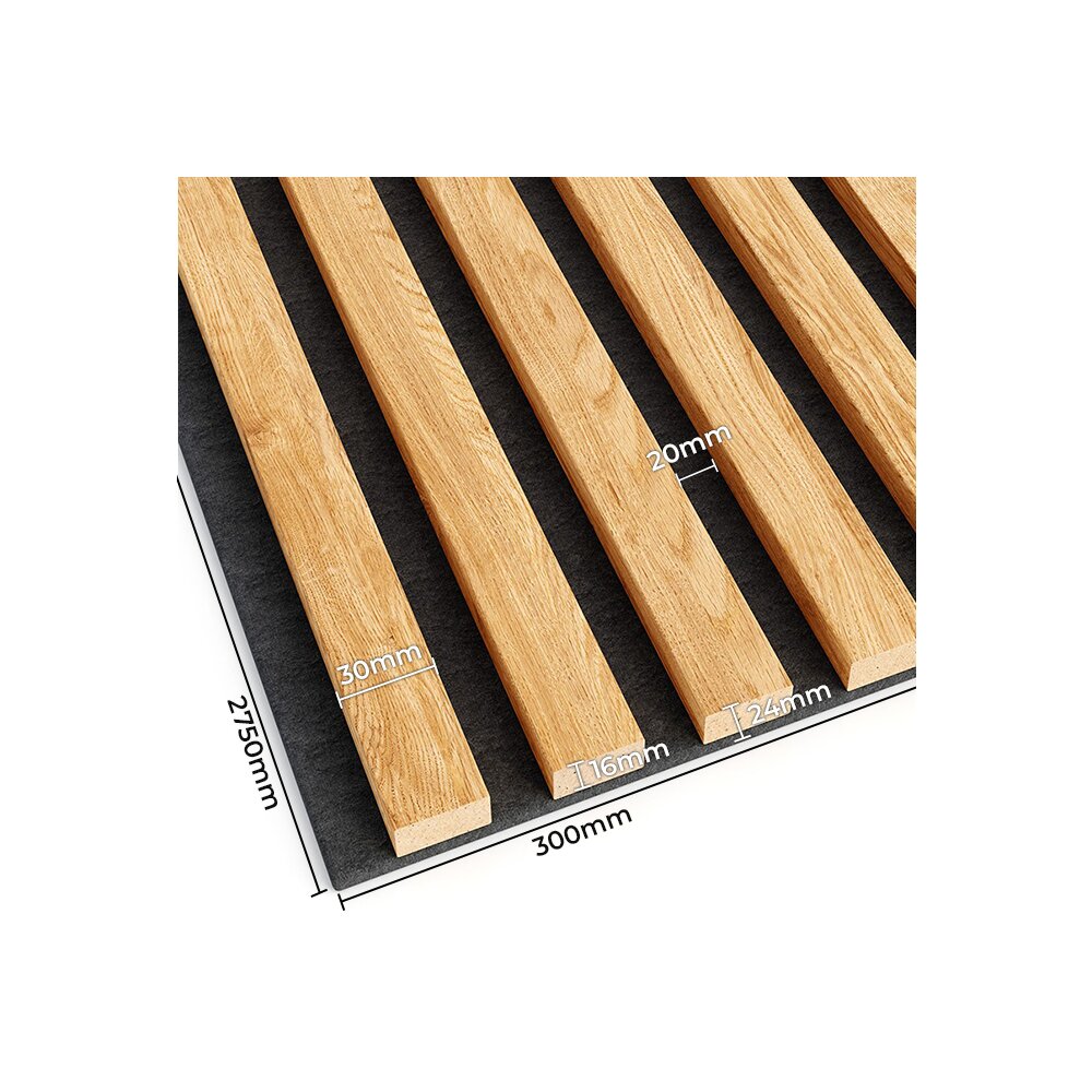 Декоративен/акустичен панел Lameo Mini MDF, естествен черен дъб, 30x275 см