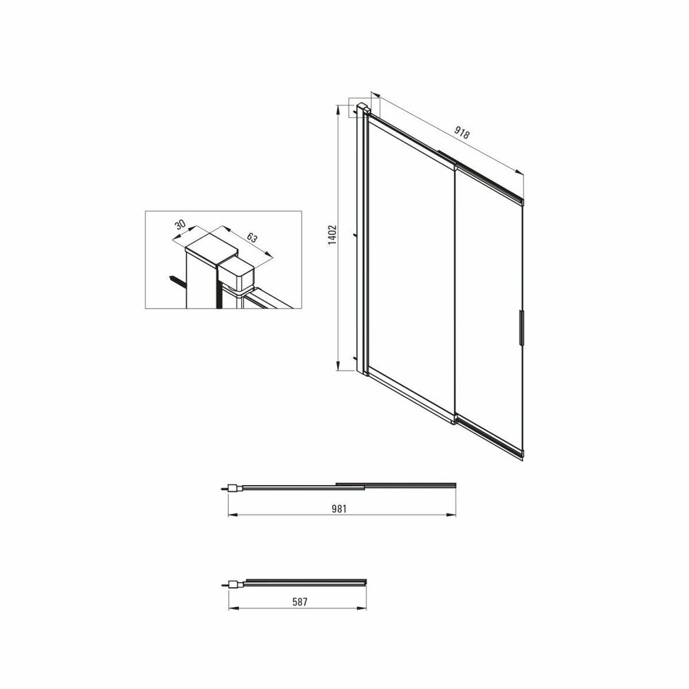 Deante Prizma Bathtub Screen Brushed Chrome 100x140 cm