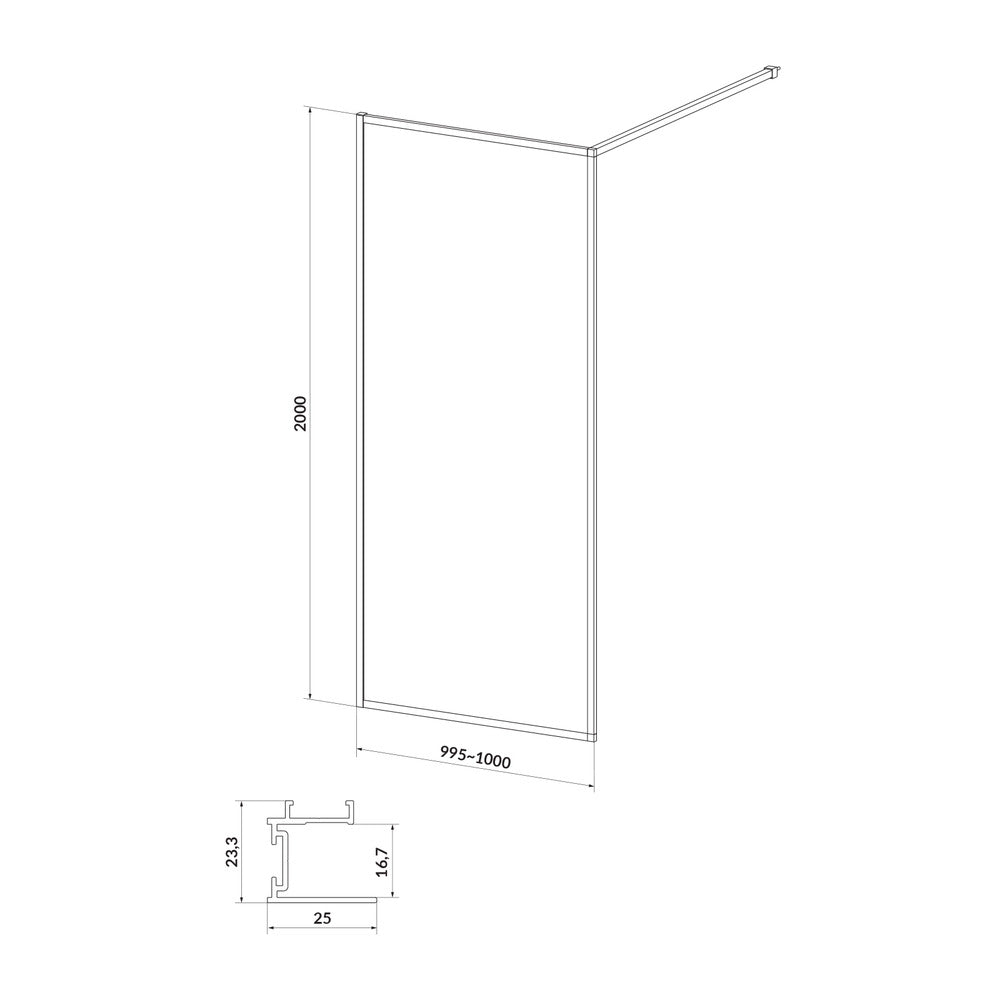 Walk-in параван Cersanit Larga черен 100x200 см