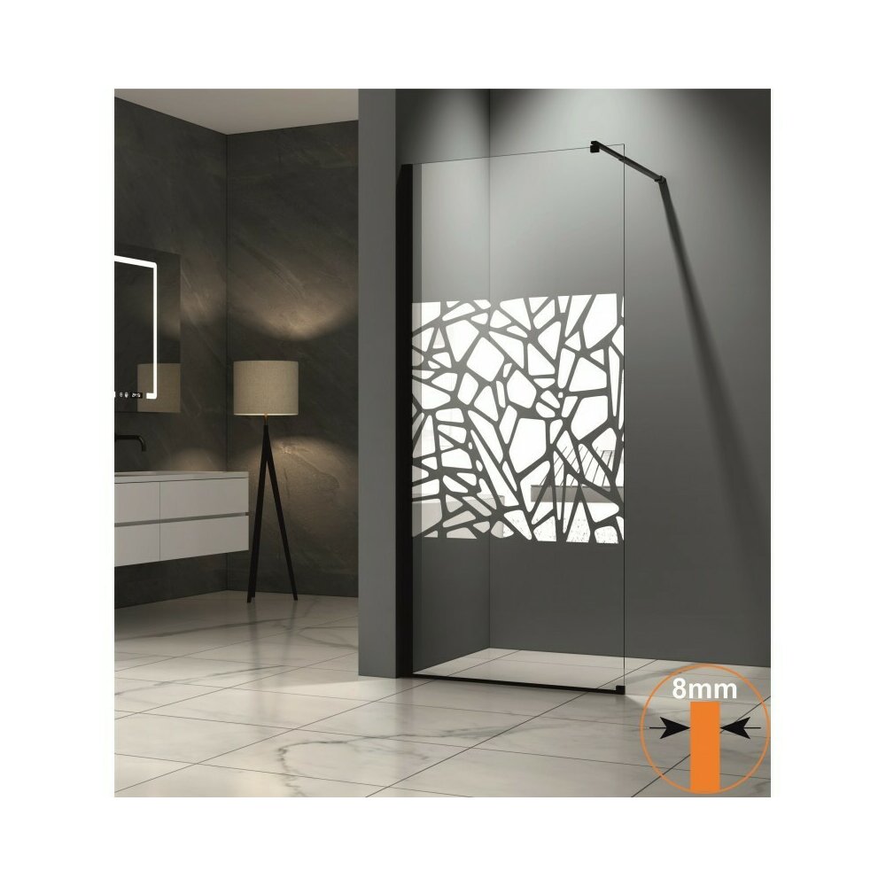 Парван за душ тип Walk-In Inter Ceramic черен профил - прозрачна стъкло + бели елементи 70x200 см
