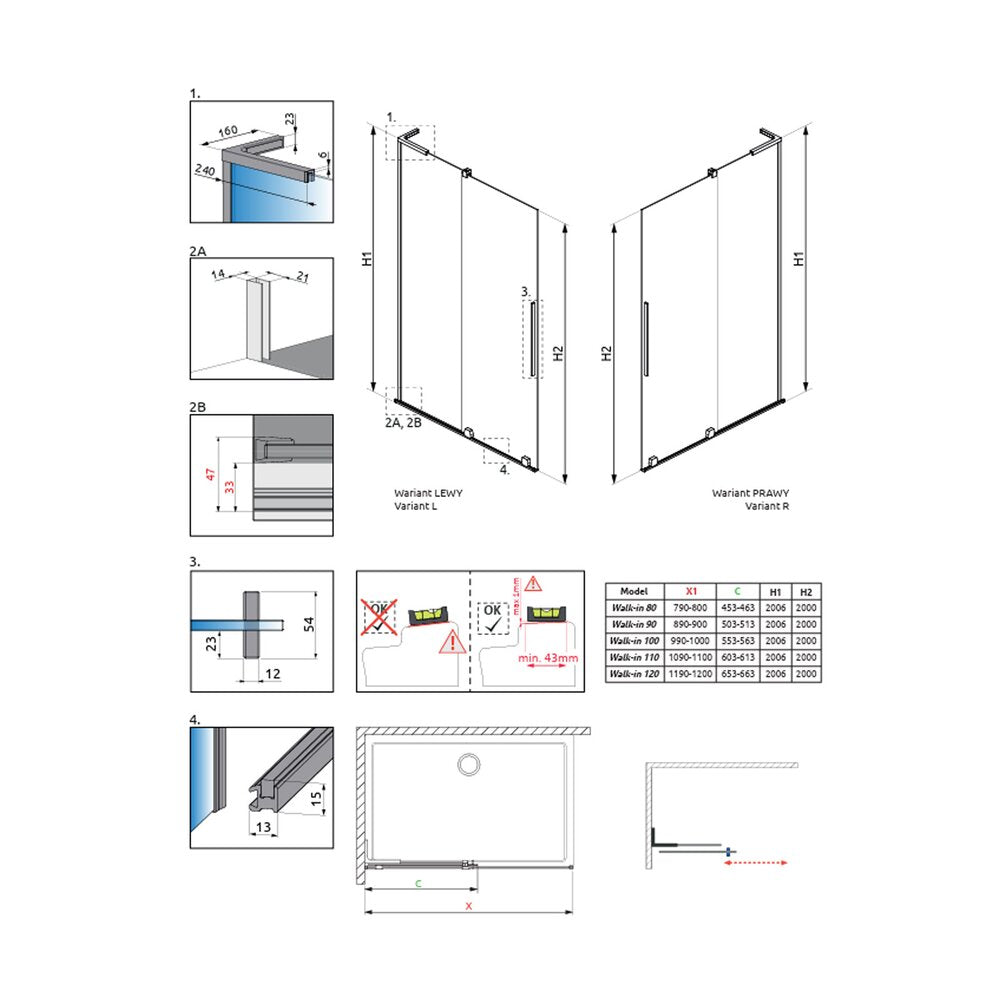 Душ параван тип Walk-in Radaway Furo SL златист лъскав-прозрачен 120 cm стъкло закалено 8 mm ляво