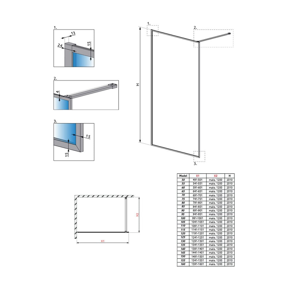 Душ параван тип Walk-in Radaway Modo F II с матово златно покритие и прозрачно стъкло 130 cm, закалено стъкло 8 mm