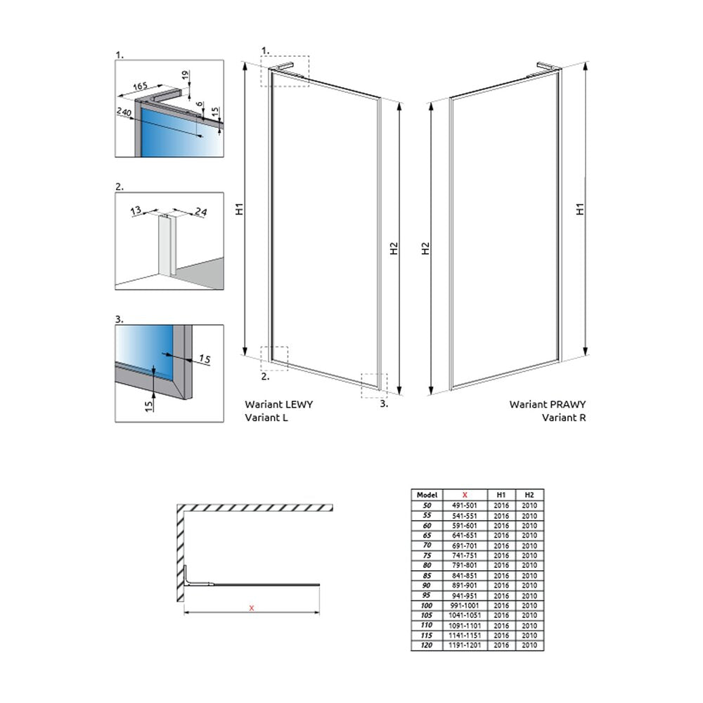 Душ параван тип Walk-in Radaway Modo F SL II черен мат-прозрачен 120 cm закалено стъкло 8 mm дясно