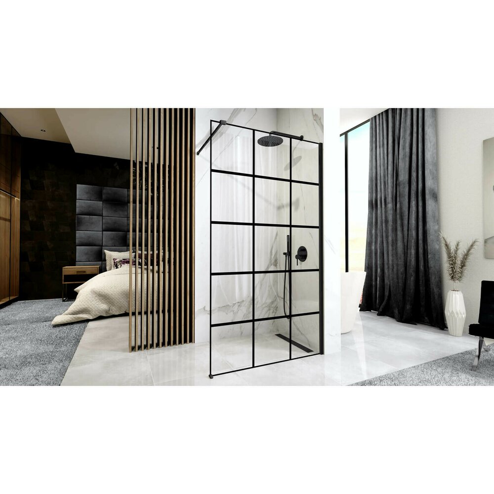 Душ параван тип Walk-in Rea Bler-1 120x195 см с черна етажерка