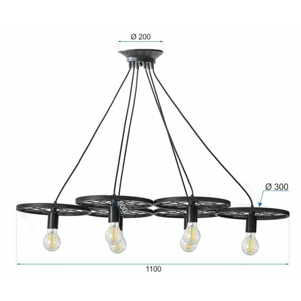 Rea PP215-6CP Vintage Style 6-Arm Pendant