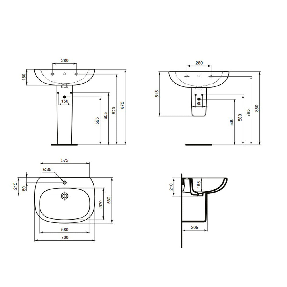 Ideal Standard Tesi White Washbasin Pedestal