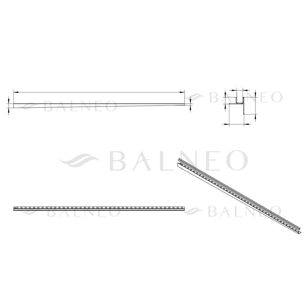 Наклонен профил вдясно за стъкло Balneo Floor Strips 120 cm матово черно покритие