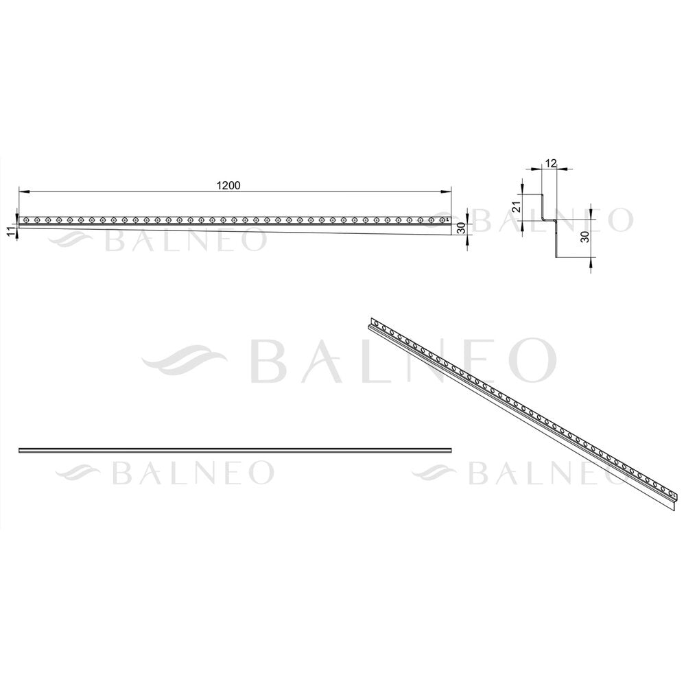 Наклонен профил вляво за стена Balneo Floor Strips 120 cm завършване инокс мат