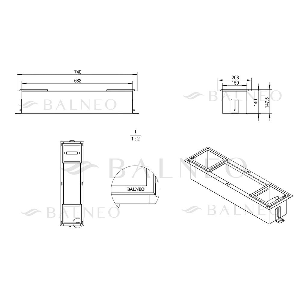 Вграден рафт с държач за тоалетна хартия Balneo Wall Box Paper 2 Gun Metal мат