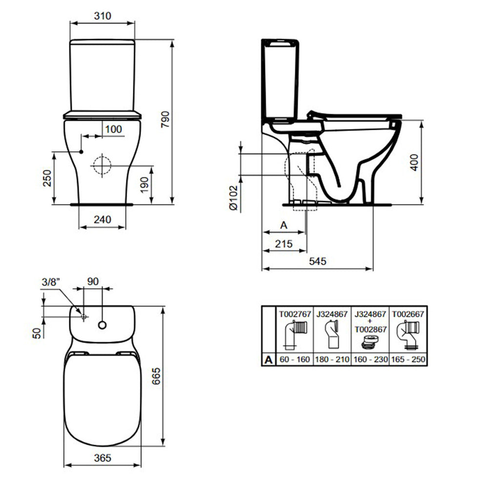 Ideal Standard Tesi Matte Black WC Tank with Bottom Supply