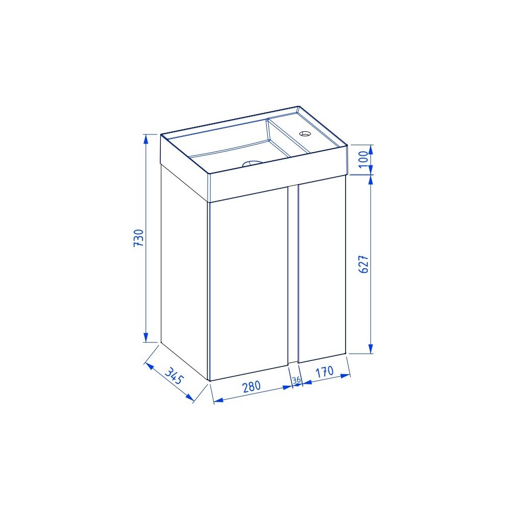 Hanging cabinet set light gray Krofam Uniq 49 cm, built-in sink Krofam Uniq 50 cm with battery hole