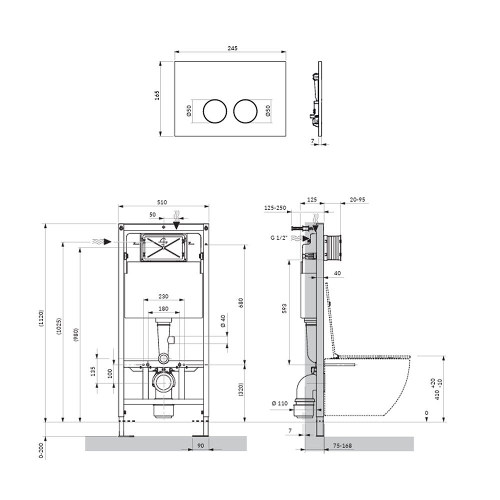 Комплект за тоалетна с рамка Omnires StrongFrame с ECO измиване и бяла лъскава капачка