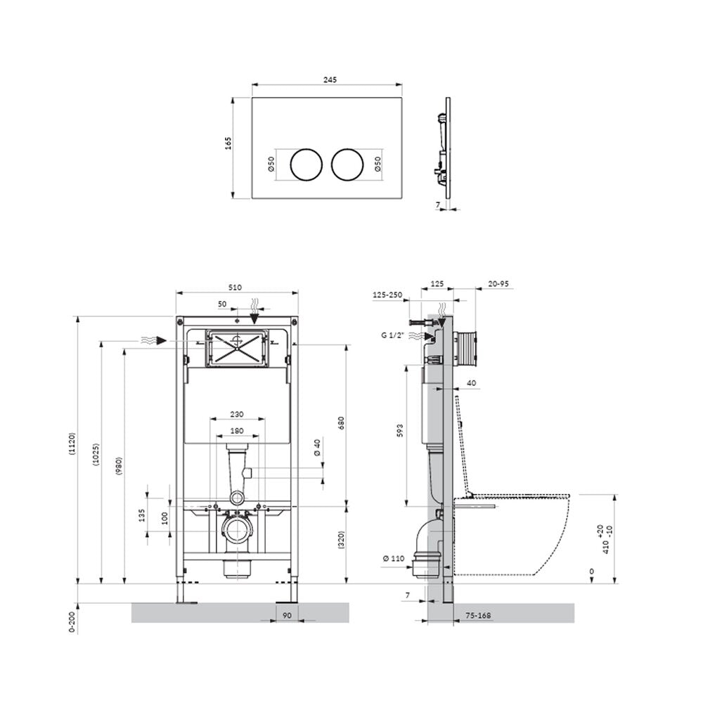 Комплект за тоалетна с рамка Omnires StrongFrame с ECO измиване и златна лъскава капачка Minimal
