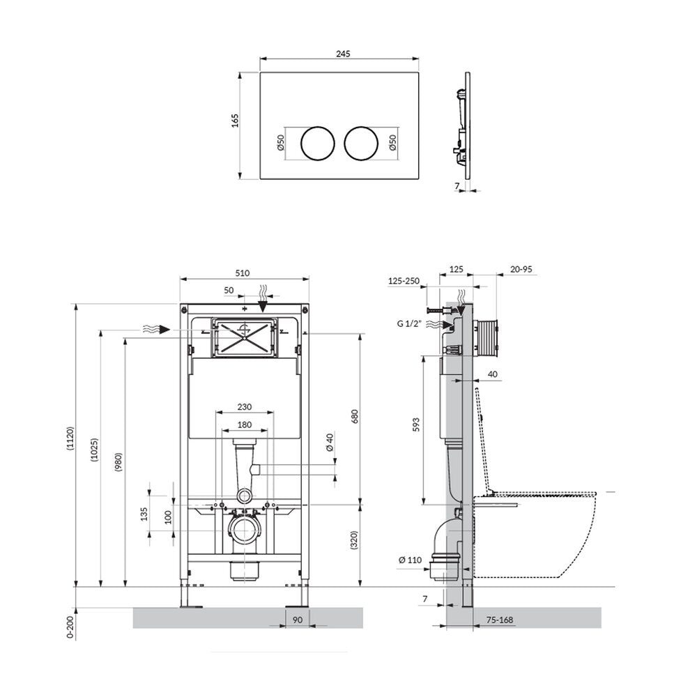 Комплект за тоалетна с рамка Omnires StrongFrame с ECO измиване и хромирана минималистична капачка